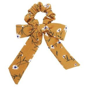 Yellow Mustard Floral Scrunchie Bow